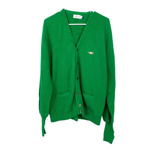Vintage Richel Daniel V-Neck Raccoon Logo Green Cardigan Size XL